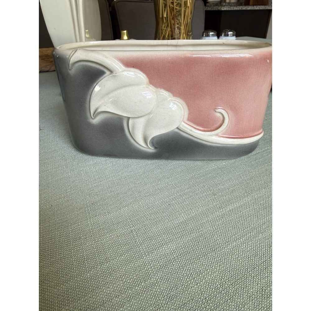 Vintage MCM Royal Copley Pottery Pink and Gray Oval Planter Vase
